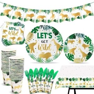 Jungle Safari Party Supplies Set - Green and Gold